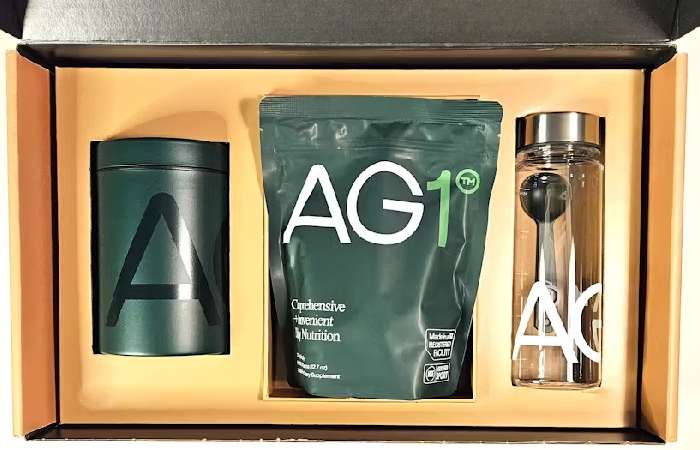 The product description for AG1 Athletic Greens