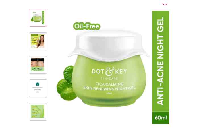 Dot & Key CICA & Niacinamide Calming Renewing Night Gel Cream For Oily, Acne Prone Skin(60ml)