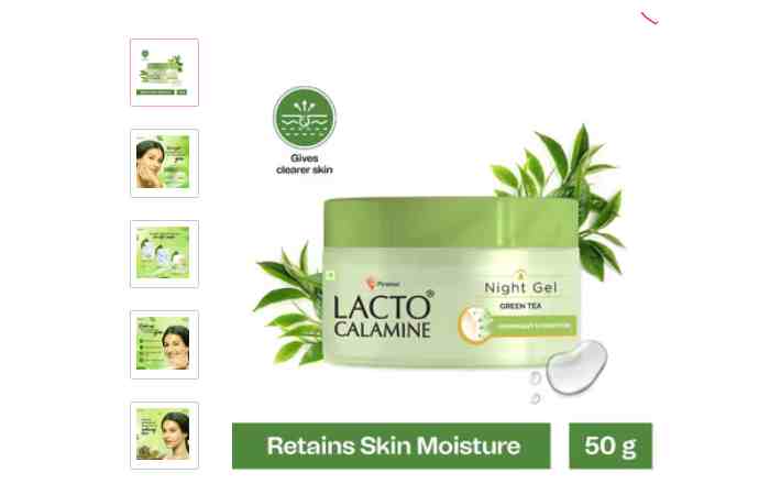 Lacto Calamine Night Gel With Green Tea + Glycolic Acid & Niacinamide For Overnight Hydration(50 g)