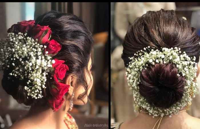 Bun with Flowers Hairstyles for Bride